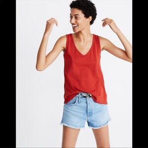 Madewell Orange Sleeveless V Neck Cotton Top